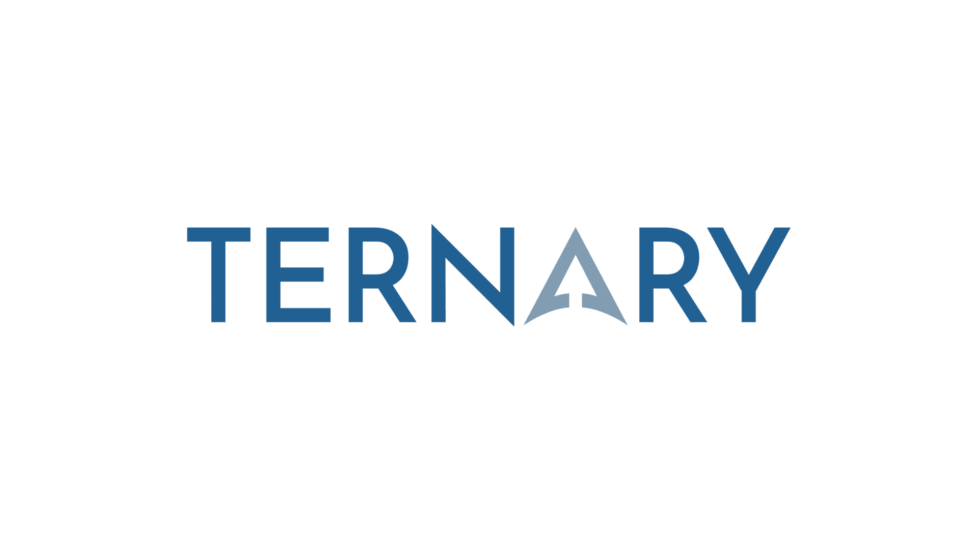 TERNARY logo in blue with a stylized triangle forming the A