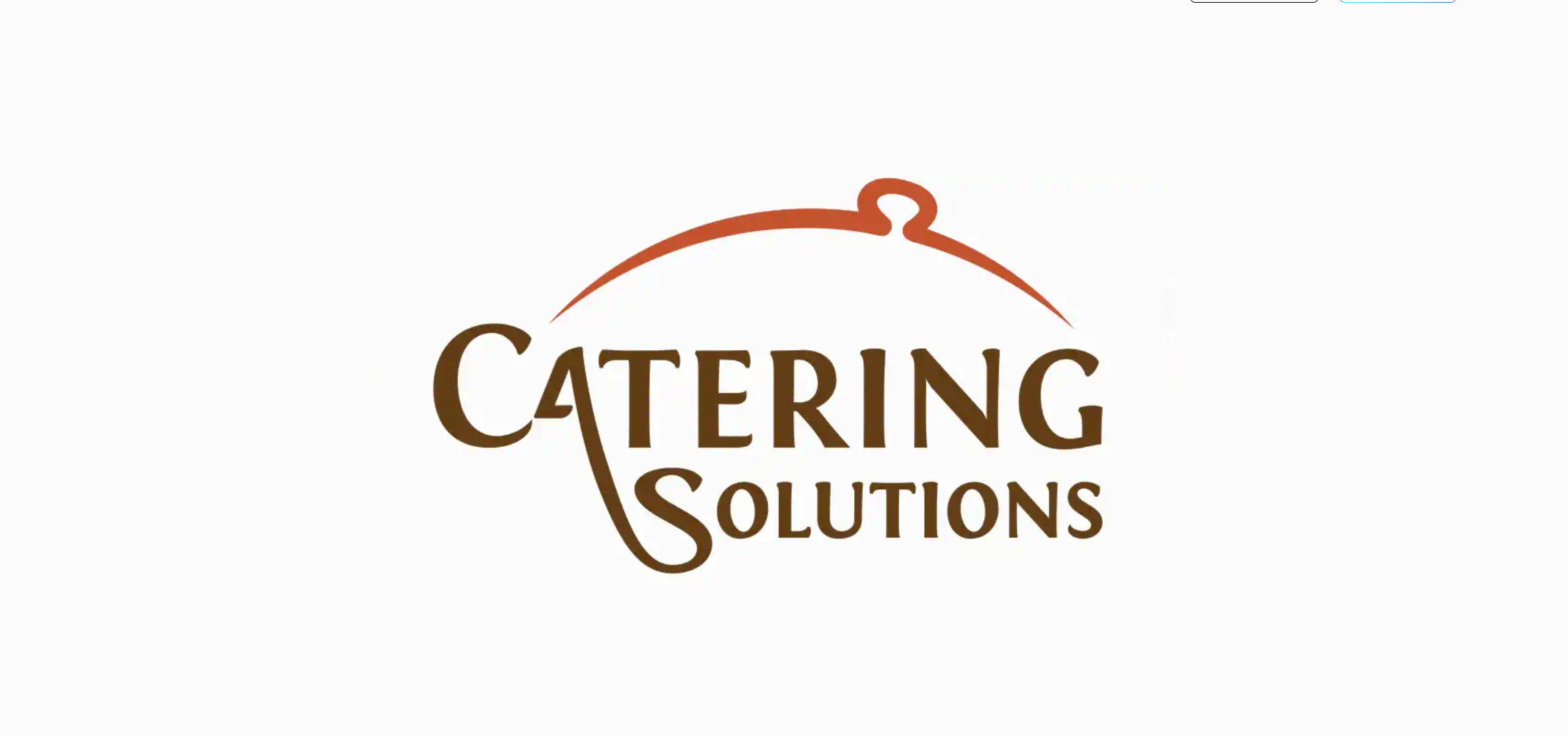 Updated logo for Catering Solutions featuring bold brown serif typography centered under a prominent orange serving dome icon.