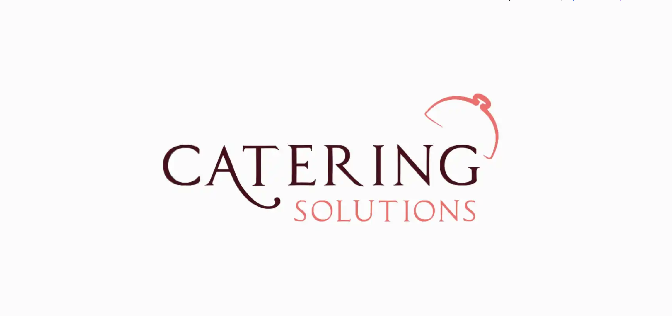 Previous logo for Catering Solutions with thinner, spaced-out lettering and a smaller, lightweight red serving dome icon positioned on the top right.